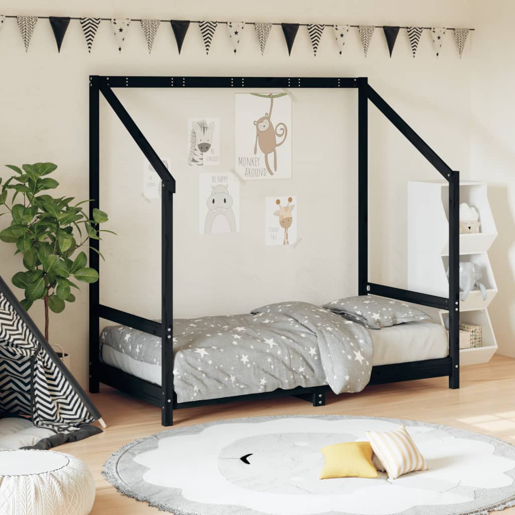 vidaXL Cadru de pat pentru copii, negru, 80x160 cm, lemn masiv de pin vidaXL Cadru de pat pentru copii, negru, 80x160 cm, lemn masiv de pin