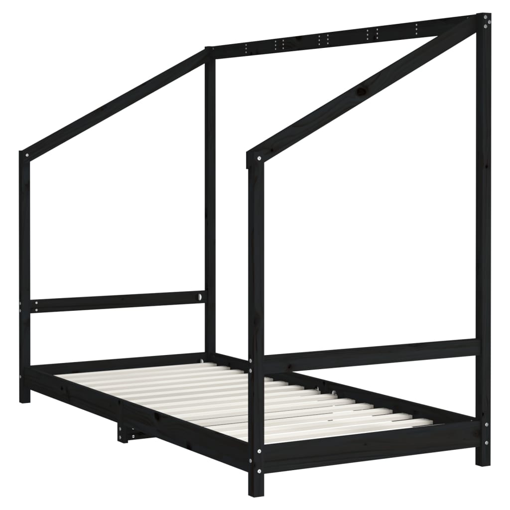 vidaXL Cadru de pat pentru copii, negru, 90x190 cm, lemn masiv de pin vidaXL Cadru de pat pentru copii, negru, 90x190 cm, lemn masiv de pin