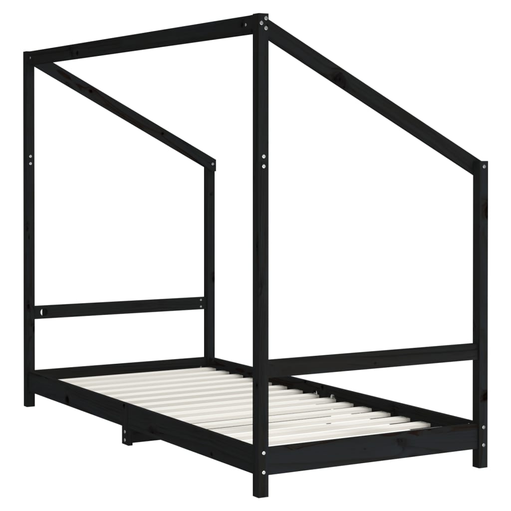 vidaXL Cadru de pat pentru copii, negru, 90x190 cm, lemn masiv de pin vidaXL Cadru de pat pentru copii, negru, 90x190 cm, lemn masiv de pin