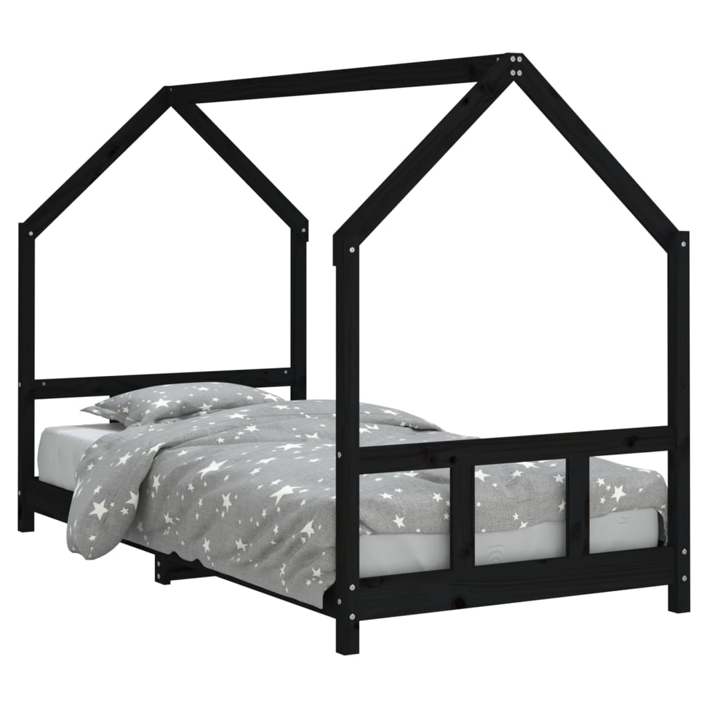 vidaXL Cadru de pat pentru copii, negru, 90x190 cm, lemn masiv de pin vidaXL Cadru de pat pentru copii, negru, 90x190 cm, lemn masiv de pin
