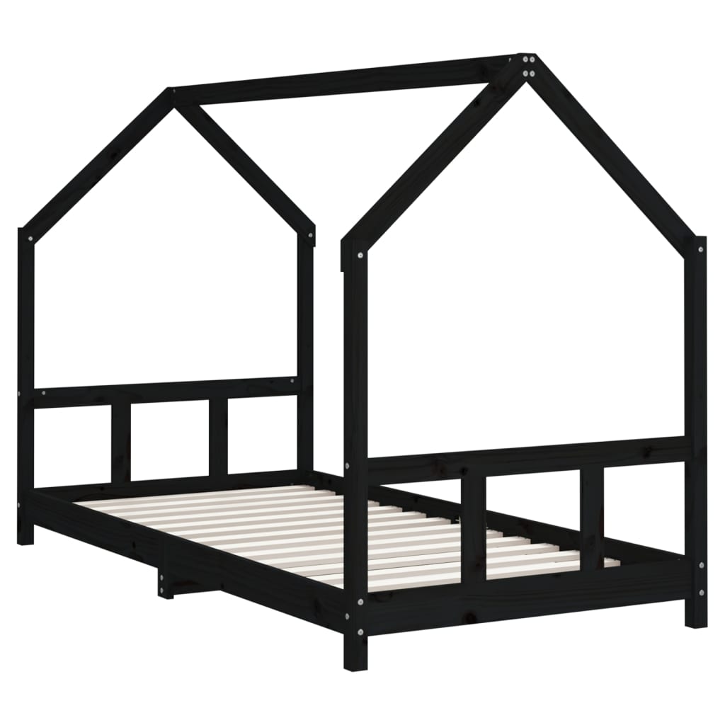 vidaXL Cadru de pat pentru copii, negru, 90x190 cm, lemn masiv de pin vidaXL Cadru de pat pentru copii, negru, 90x190 cm, lemn masiv de pin
