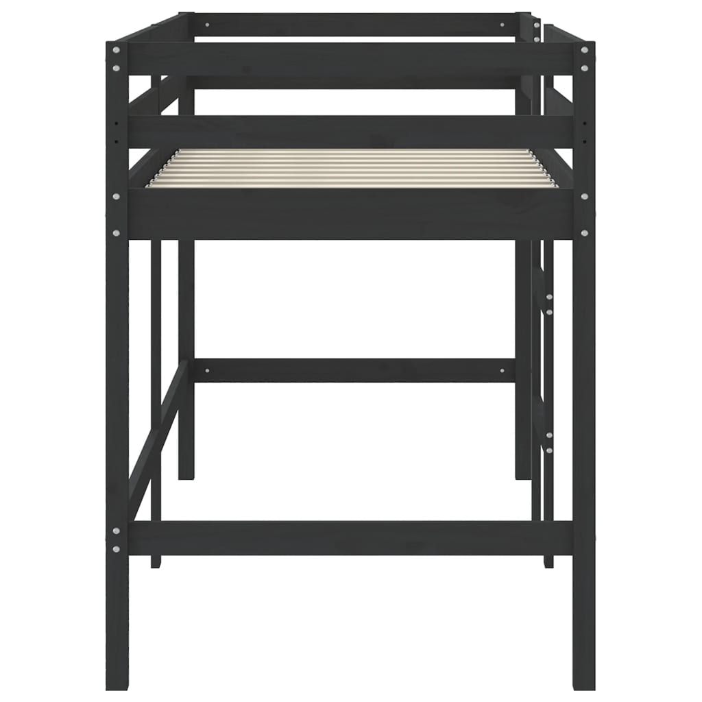 vidaXL Pat etajat de copii cu scară, negru, 80x200 cm, lemn masiv pin vidaXL Pat etajat de copii cu scară, negru, 80x200 cm, lemn masiv pin
