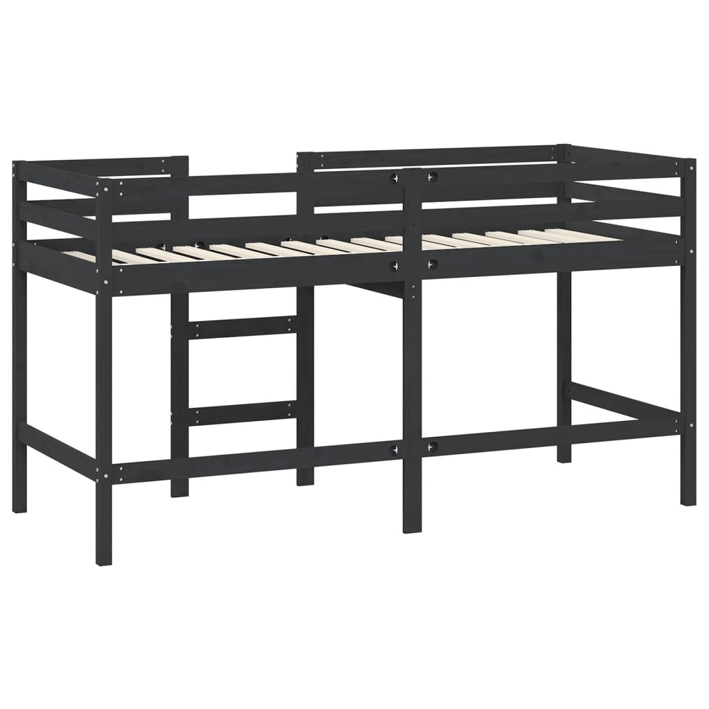 vidaXL Pat etajat de copii cu scară, negru, 80x200 cm, lemn masiv pin vidaXL Pat etajat de copii cu scară, negru, 80x200 cm, lemn masiv pin
