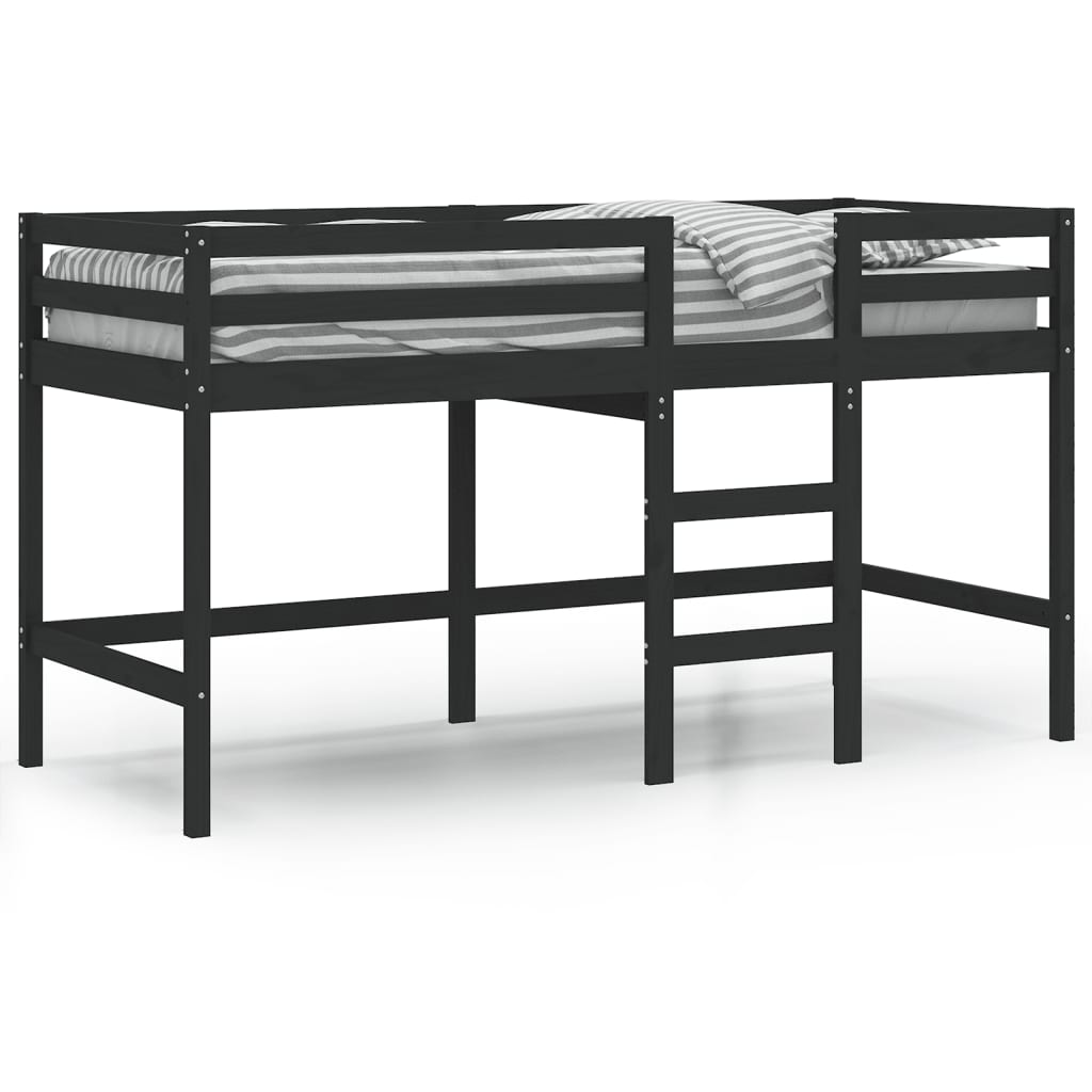 vidaXL Pat etajat de copii cu scară, negru, 90x200 cm, lemn masiv pin vidaXL Pat etajat de copii cu scară, negru, 90x200 cm, lemn masiv pin