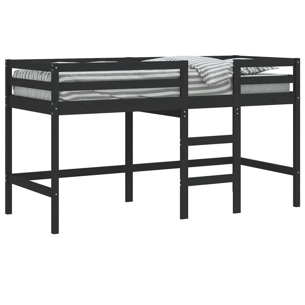 vidaXL Pat etajat de copii cu scară, negru, 90x200 cm, lemn masiv pin vidaXL Pat etajat de copii cu scară, negru, 90x200 cm, lemn masiv pin