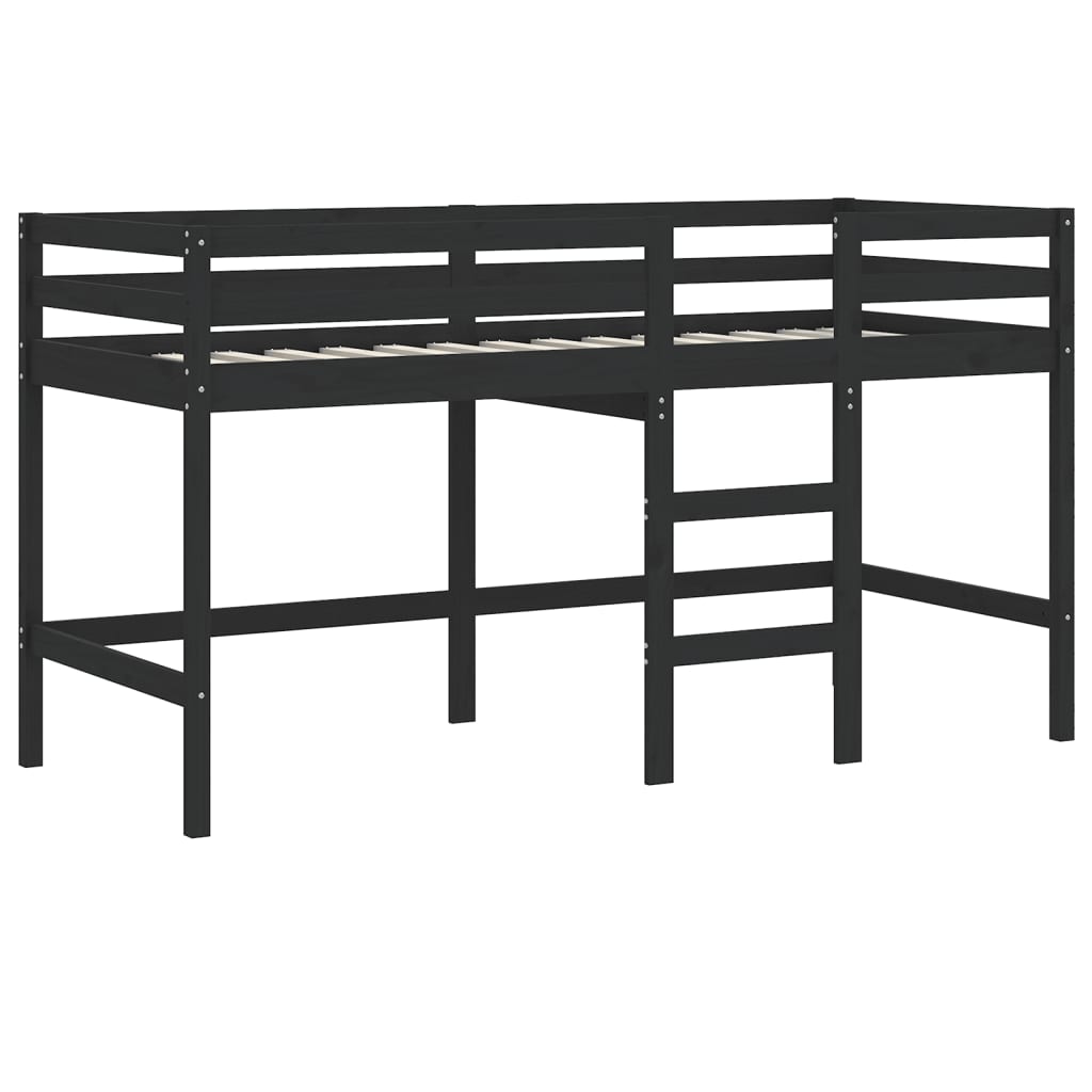 vidaXL Pat etajat de copii cu scară, negru, 90x200 cm, lemn masiv pin vidaXL Pat etajat de copii cu scară, negru, 90x200 cm, lemn masiv pin