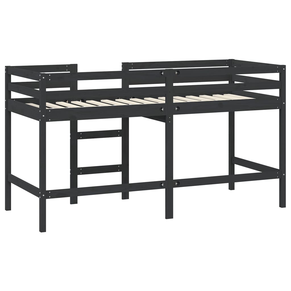 vidaXL Pat etajat de copii cu scară, negru, 90x200 cm, lemn masiv pin vidaXL Pat etajat de copii cu scară, negru, 90x200 cm, lemn masiv pin
