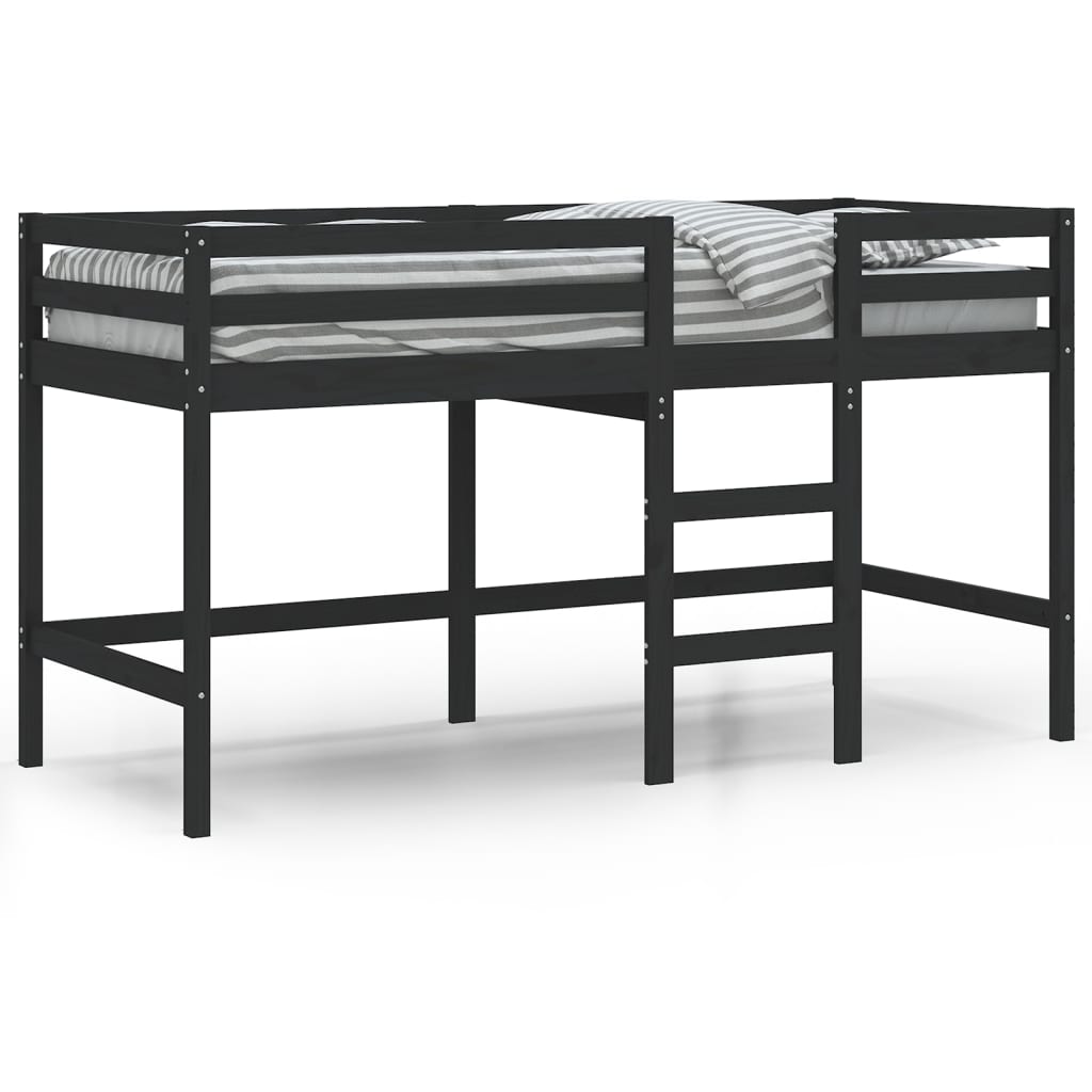 vidaXL Pat etajat de copii cu scară, negru, 90x190 cm, lemn masiv pin vidaXL Pat etajat de copii cu scară, negru, 90x190 cm, lemn masiv pin