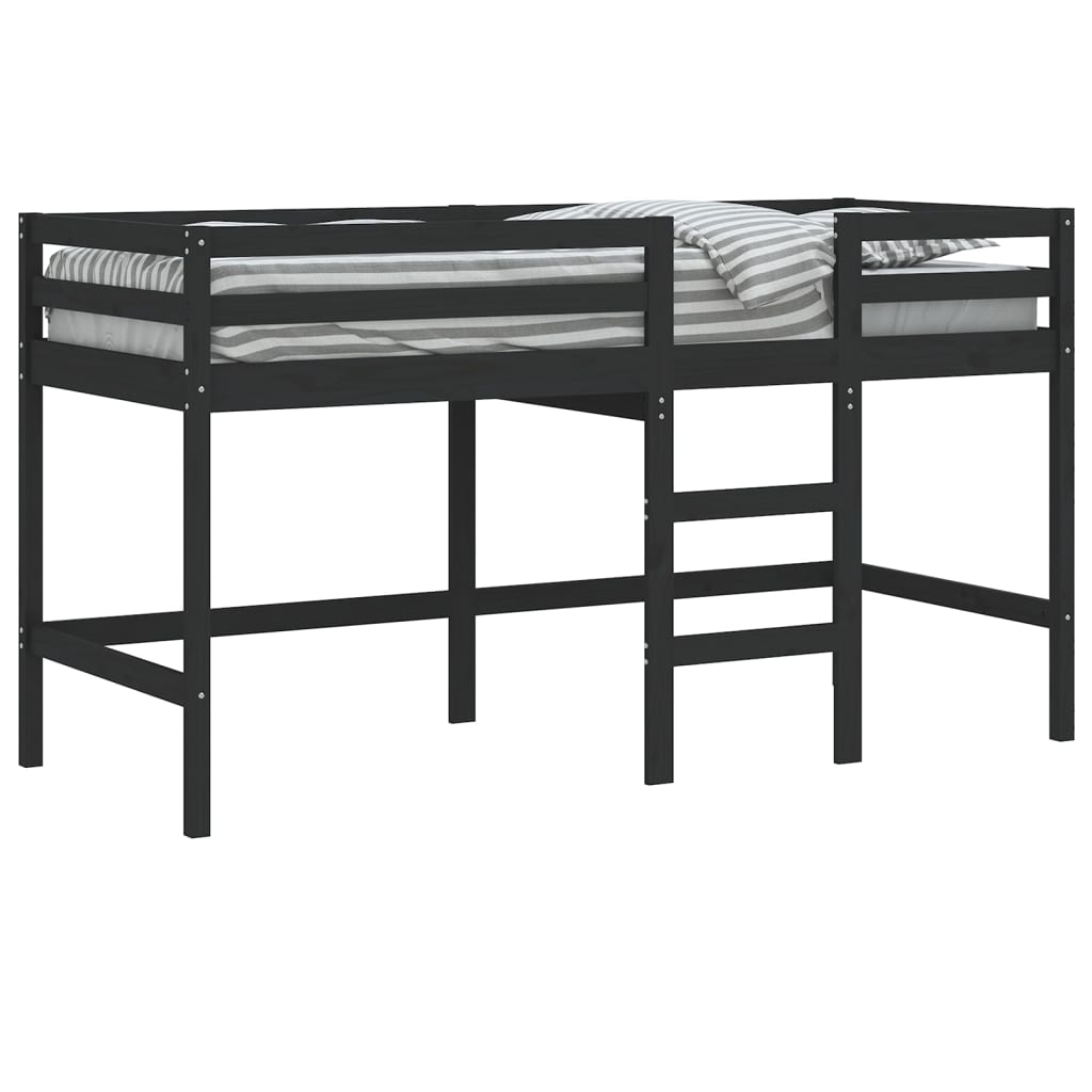 vidaXL Pat etajat de copii cu scară, negru, 90x190 cm, lemn masiv pin vidaXL Pat etajat de copii cu scară, negru, 90x190 cm, lemn masiv pin