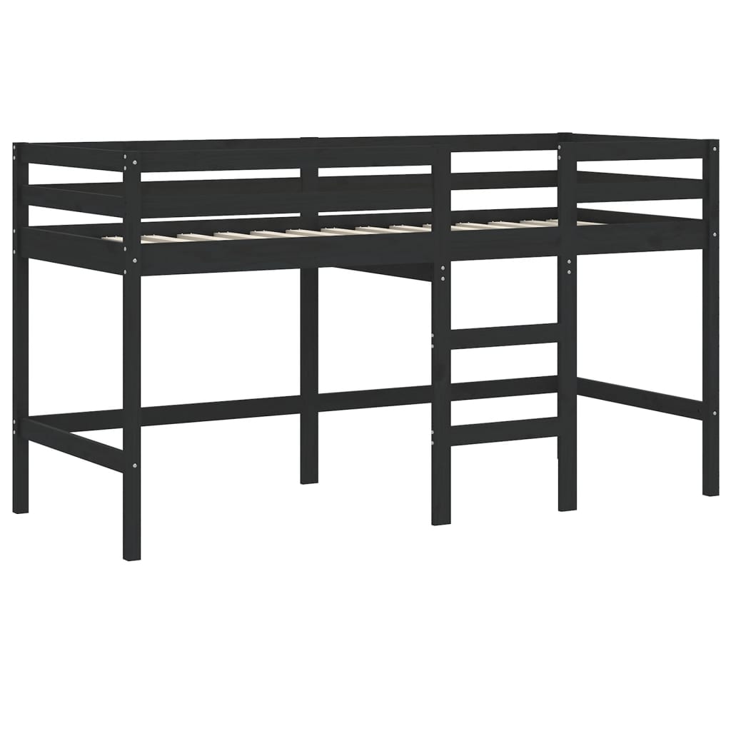 vidaXL Pat etajat de copii cu scară, negru, 90x190 cm, lemn masiv pin vidaXL Pat etajat de copii cu scară, negru, 90x190 cm, lemn masiv pin