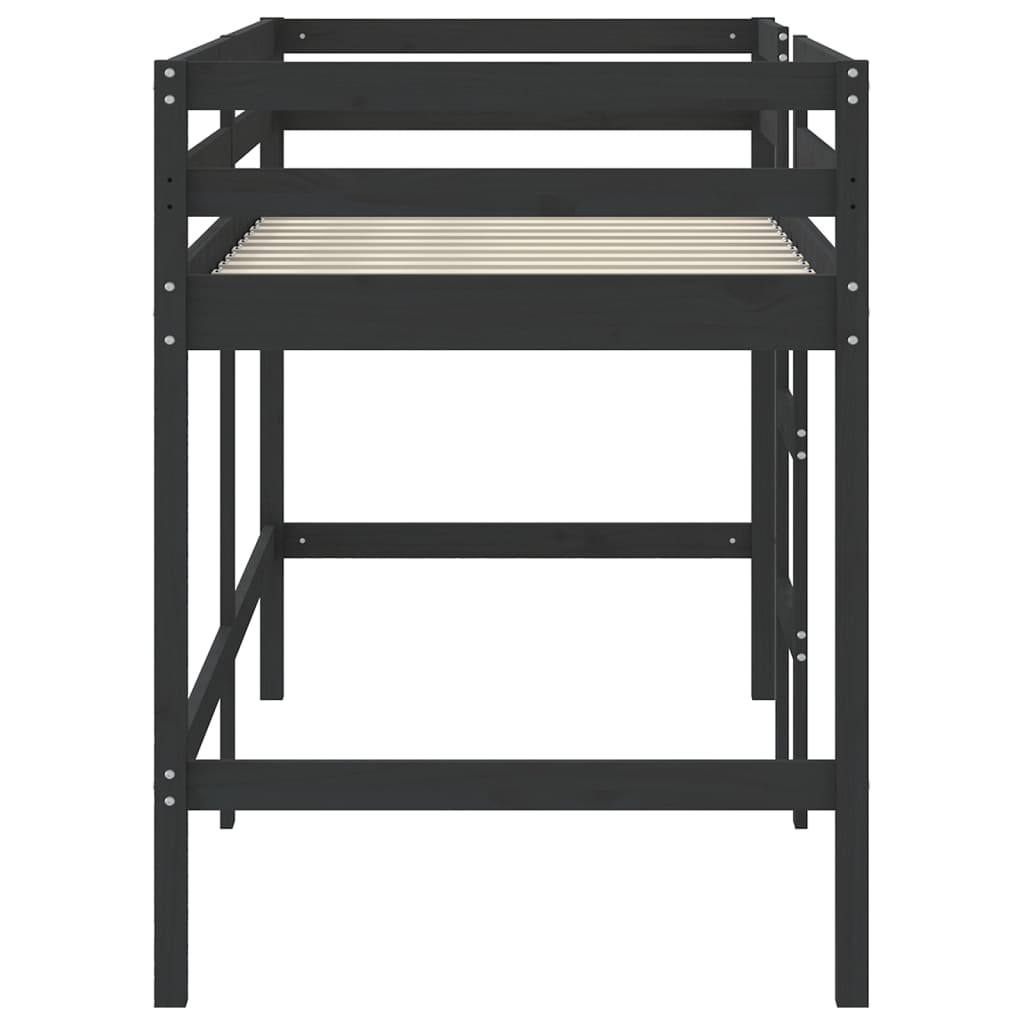 vidaXL Pat etajat de copii cu scară, negru, 90x190 cm, lemn masiv pin vidaXL Pat etajat de copii cu scară, negru, 90x190 cm, lemn masiv pin