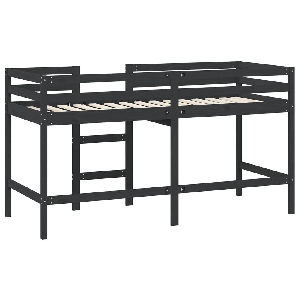 vidaXL Pat etajat de copii cu scară, negru, 90x190 cm, lemn masiv pin vidaXL Pat etajat de copii cu scară, negru, 90x190 cm, lemn masiv pin