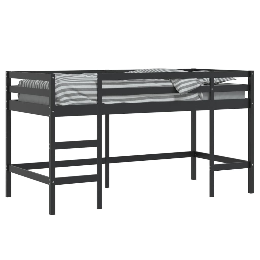 vidaXL Pat etajat de copii cu scară, negru, 90x200 cm, lemn masiv pin