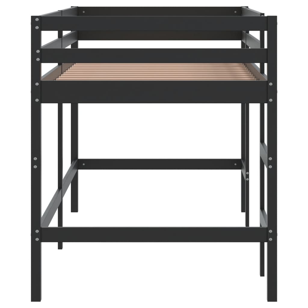 vidaXL Pat etajat de copii cu scară, negru, 90x200 cm, lemn masiv pin