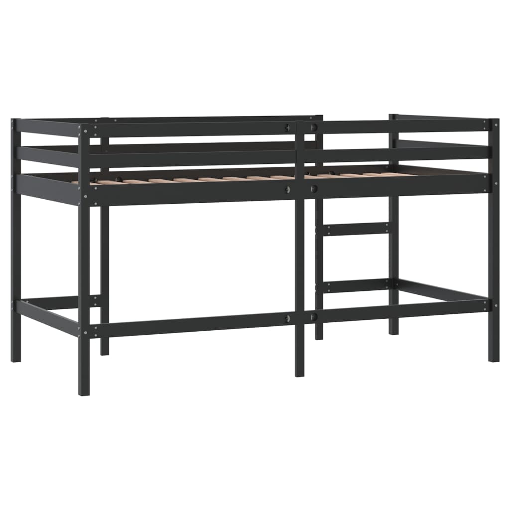 vidaXL Pat etajat de copii cu scară, negru, 90x200 cm, lemn masiv pin
