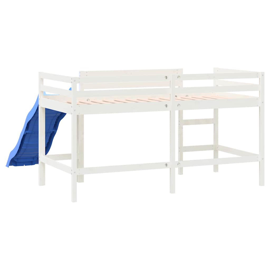 vidaXL Pat etajat de copii cu scară, alb, 80x200 cm, lemn masiv pin vidaXL Pat etajat de copii cu scară, alb, 80x200 cm, lemn masiv pin