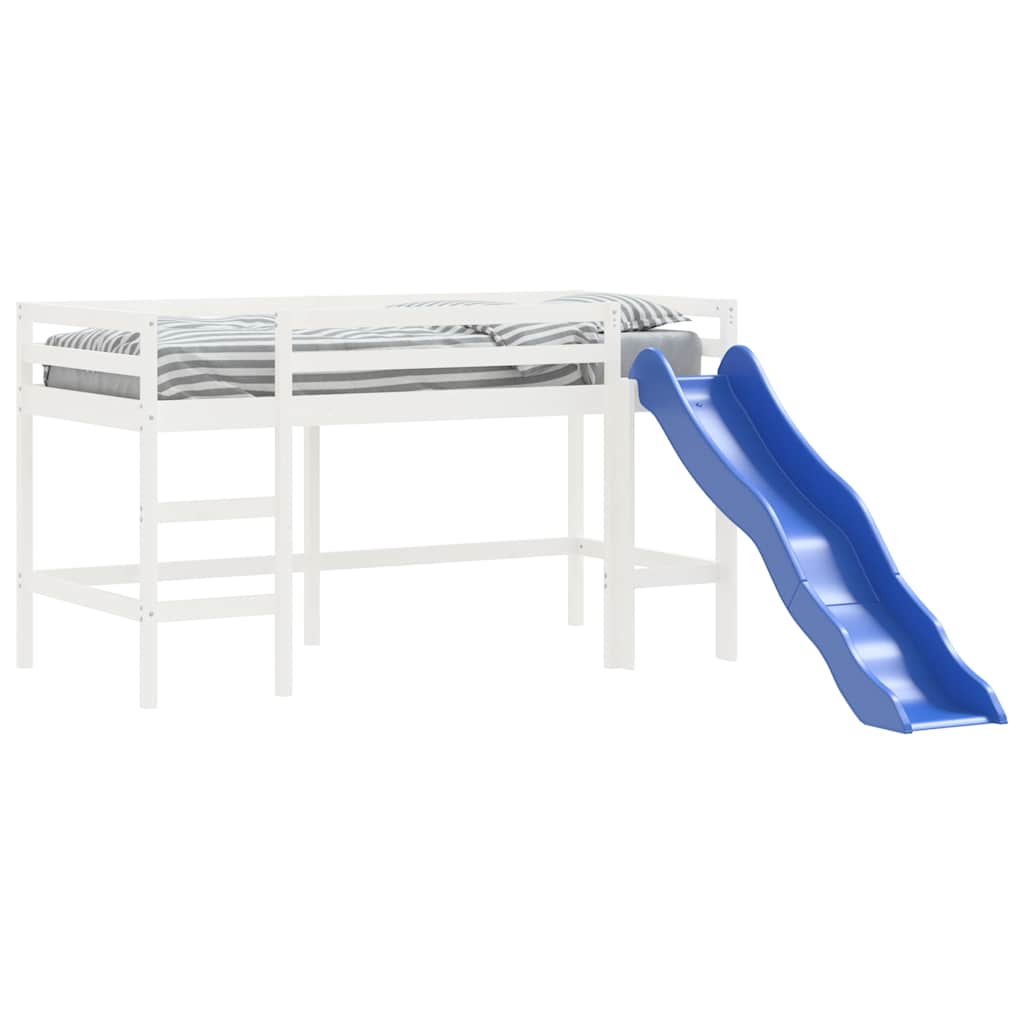 vidaXL Pat pentru copii cu tobogan, alb, 90x190 cm, lemn masiv pin vidaXL Pat pentru copii cu tobogan, alb, 90x190 cm, lemn masiv pin