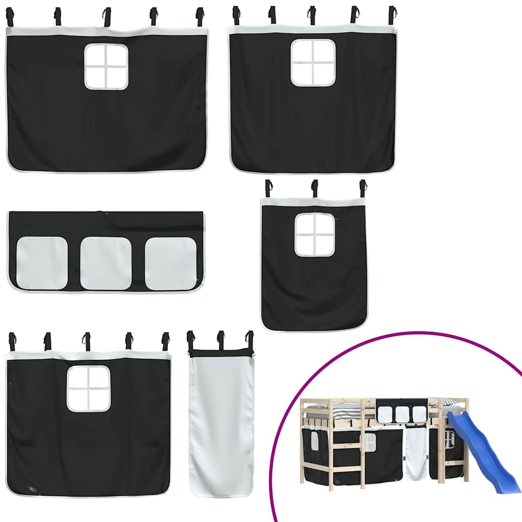 vidaXL Perdele pentru pat etajat, alb și negru, poliester