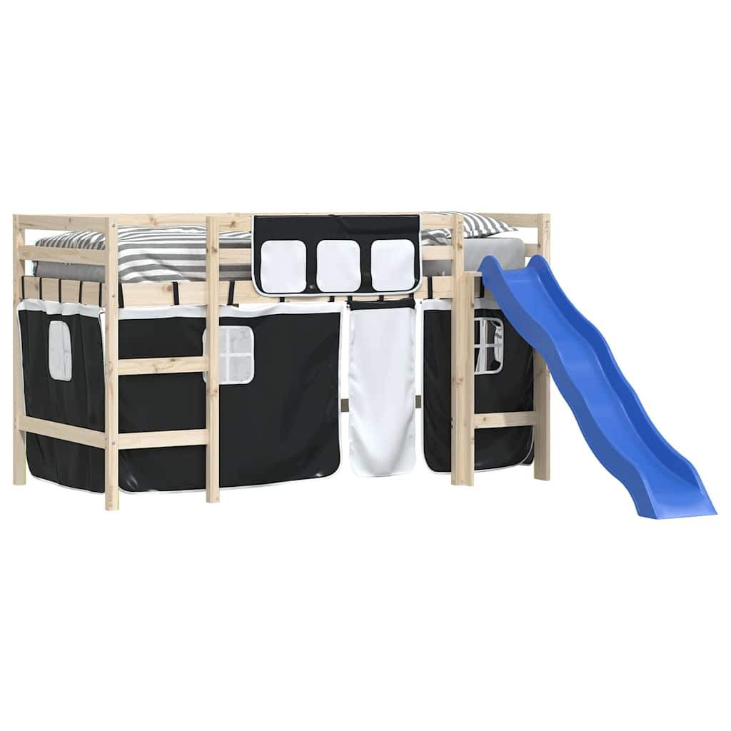 vidaXL Perdele pentru pat etajat, alb și negru, poliester