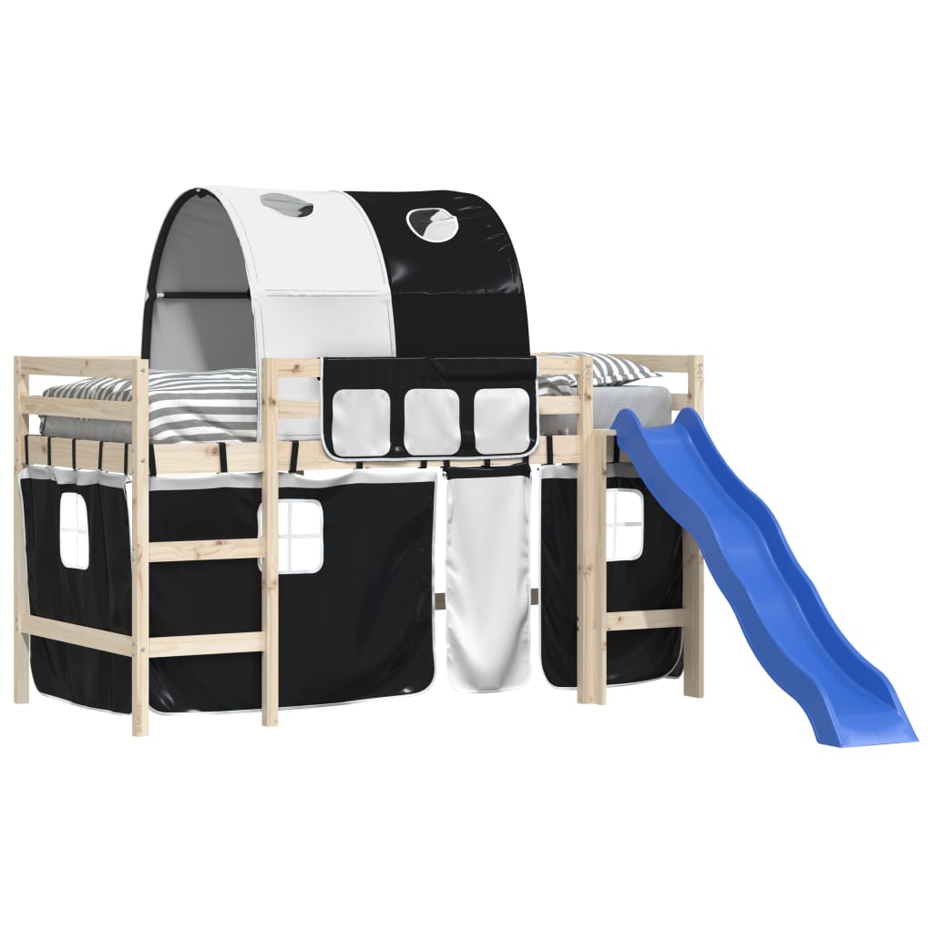 vidaXL Perdele pentru pat etajat cu tunel, alb și negru, poliester