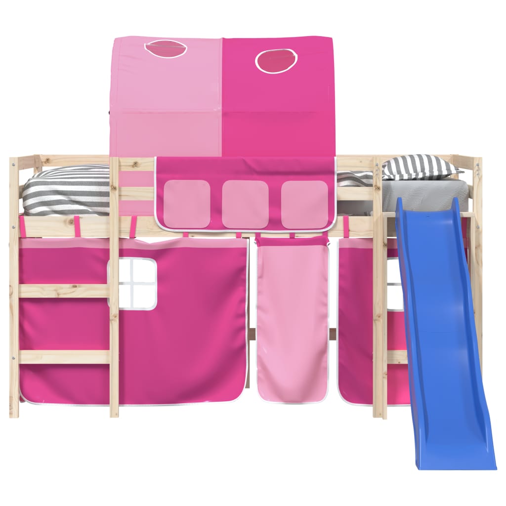 vidaXL Perdele pentru pat etajat cu turn, roz, poliester