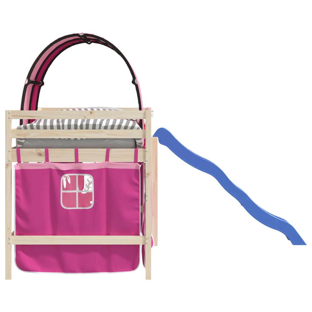 vidaXL Perdele pentru pat etajat cu turn, roz, poliester