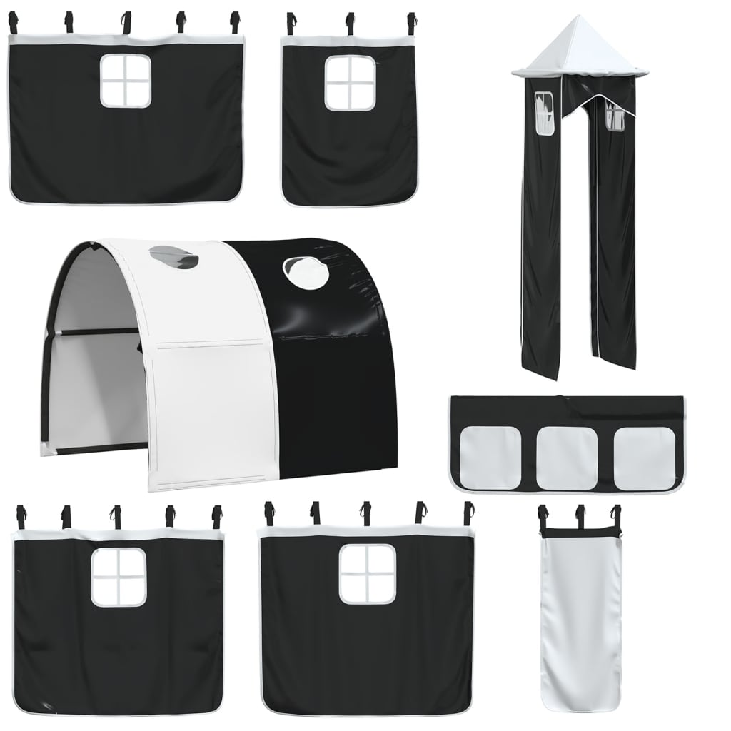 vidaXL Perdele pentru pat etajat cu tunel și turn, alb și negru