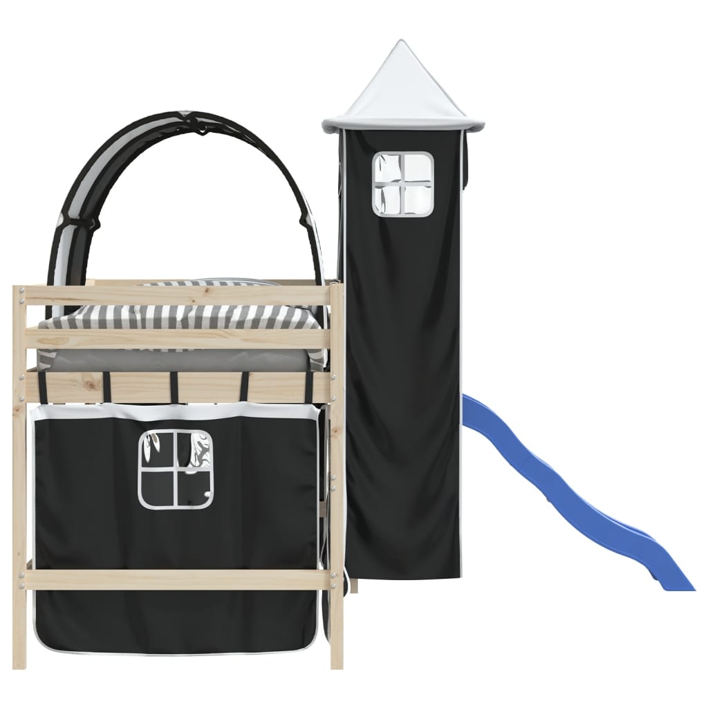 vidaXL Perdele pentru pat etajat cu tunel și turn, alb și negru