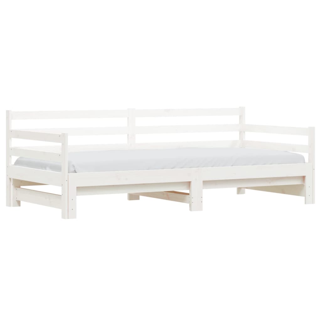 vidaXL Pat de zi cu extensie, alb, 90x200 cm, lemn masiv de pin