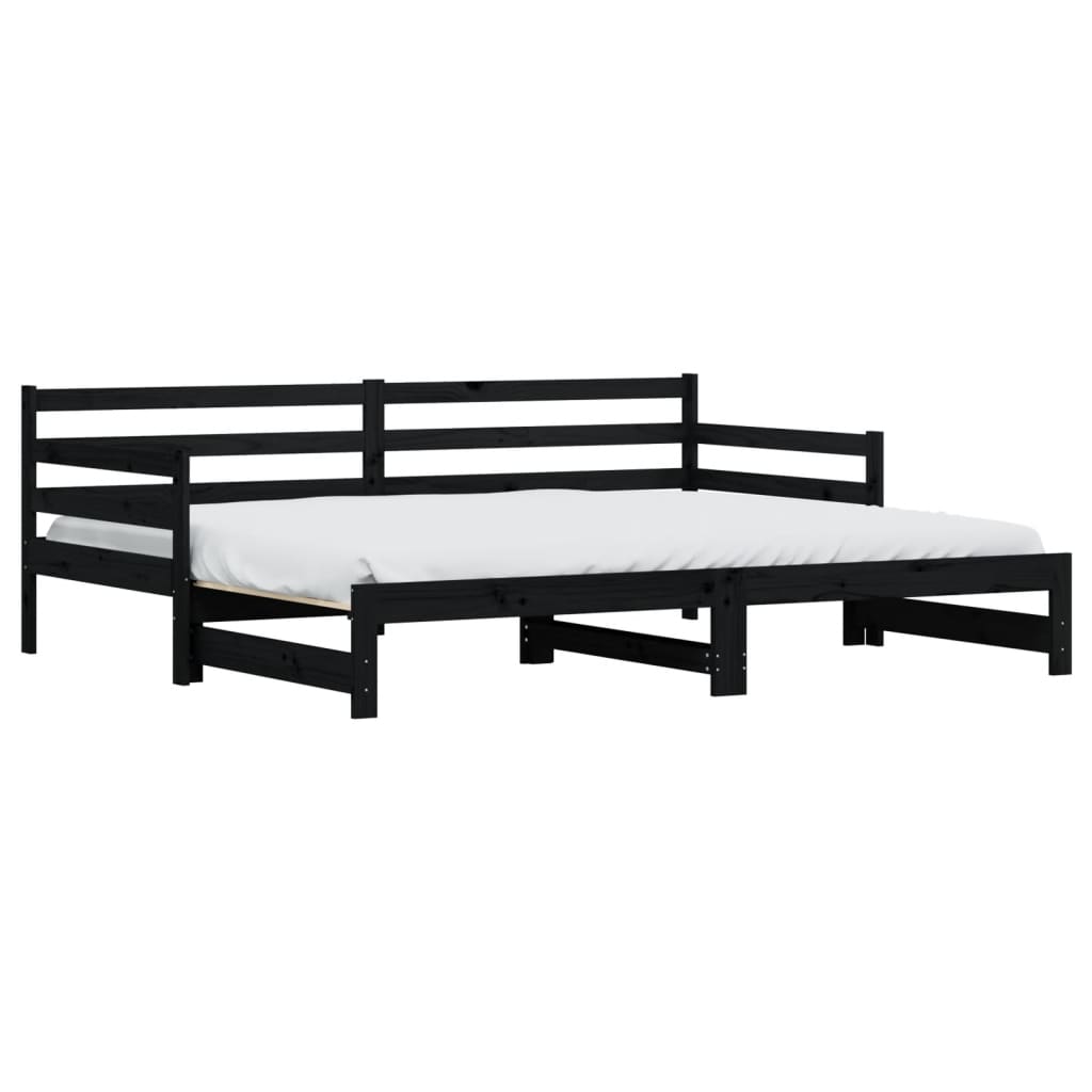 vidaXL Pat de zi cu extensie, negru, 90x200 cm, lemn masiv de pin vidaXL Pat de zi cu extensie, negru, 90x200 cm, lemn masiv de pin