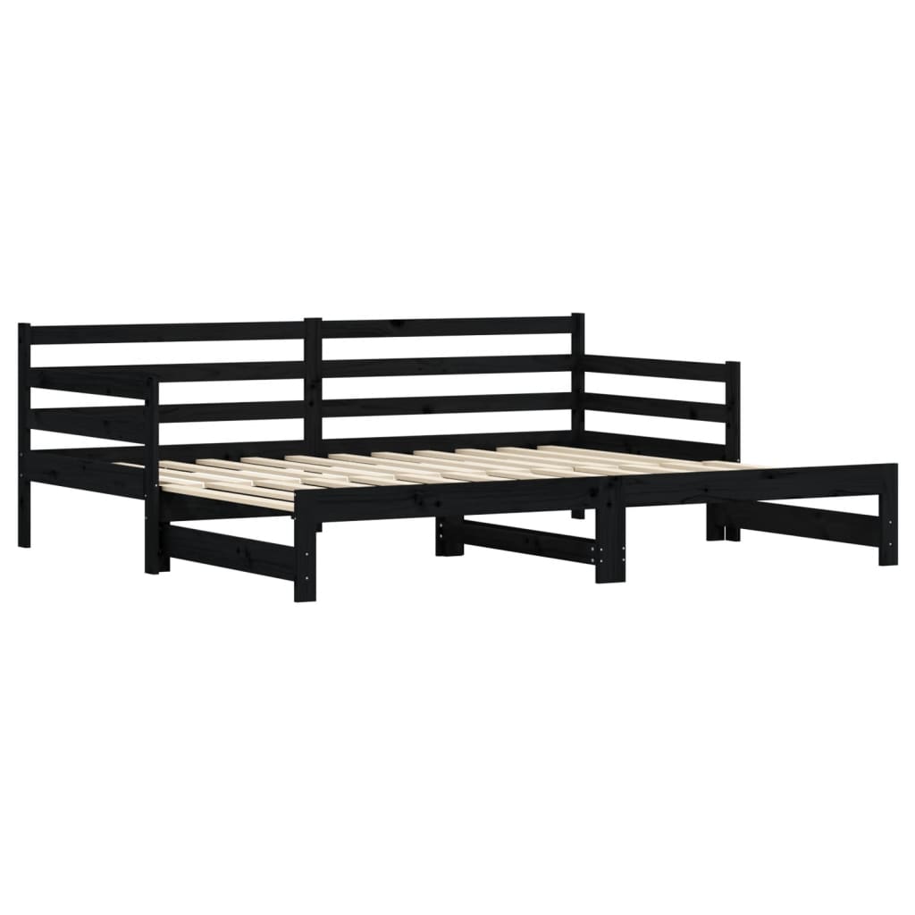 vidaXL Pat de zi cu extensie, negru, 90x200 cm, lemn masiv de pin vidaXL Pat de zi cu extensie, negru, 90x200 cm, lemn masiv de pin