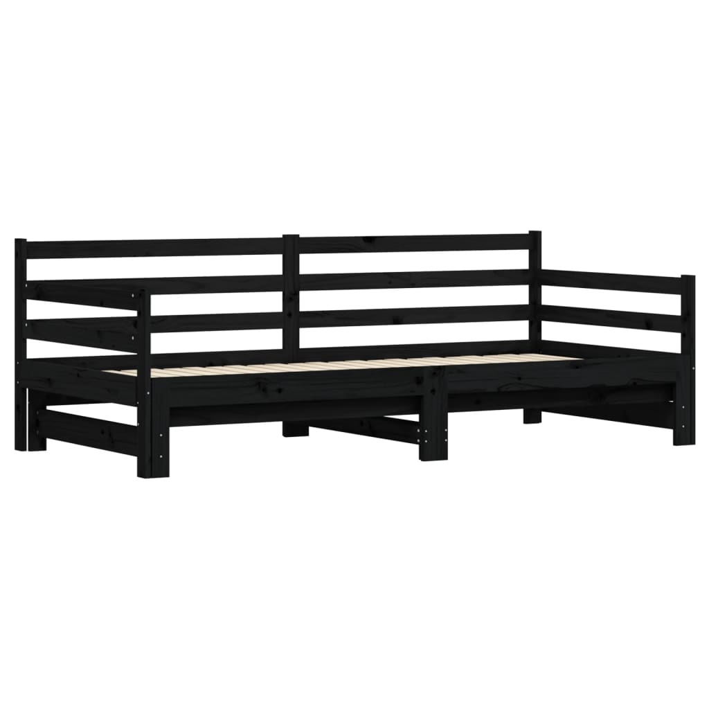 vidaXL Pat de zi cu extensie, negru, 90x200 cm, lemn masiv de pin vidaXL Pat de zi cu extensie, negru, 90x200 cm, lemn masiv de pin