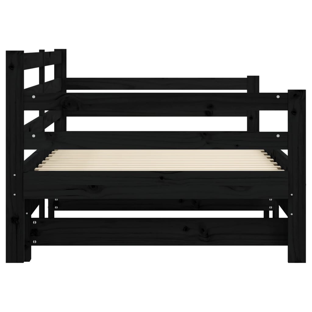 vidaXL Pat de zi cu extensie, negru, 90x200 cm, lemn masiv de pin vidaXL Pat de zi cu extensie, negru, 90x200 cm, lemn masiv de pin