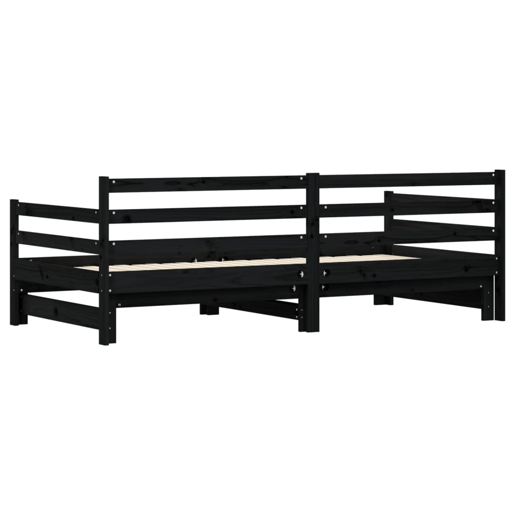 vidaXL Pat de zi cu extensie, negru, 90x200 cm, lemn masiv de pin vidaXL Pat de zi cu extensie, negru, 90x200 cm, lemn masiv de pin