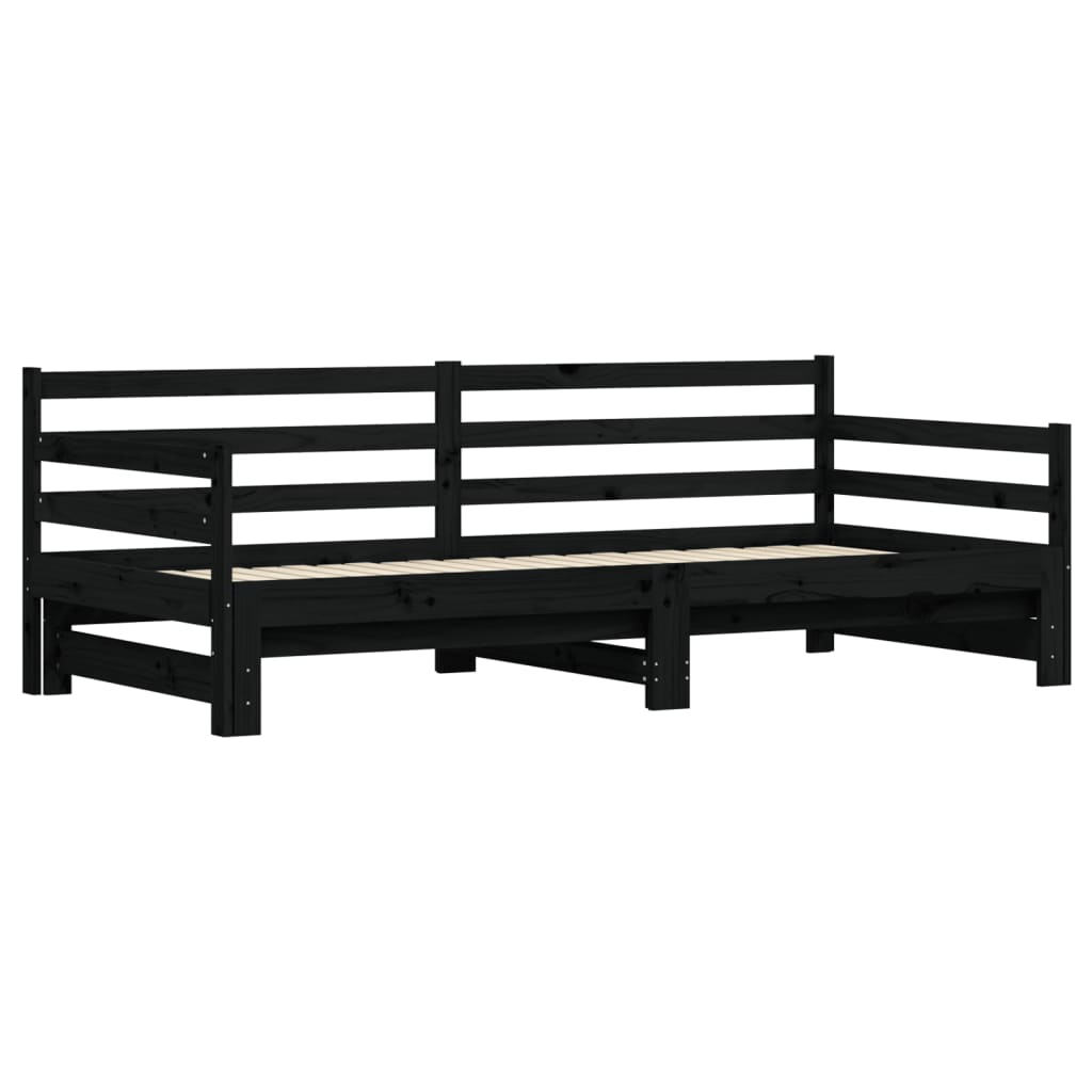 vidaXL Pat de zi cu extensie, negru, 80x200 cm, lemn masiv de pin vidaXL Pat de zi cu extensie, negru, 80x200 cm, lemn masiv de pin