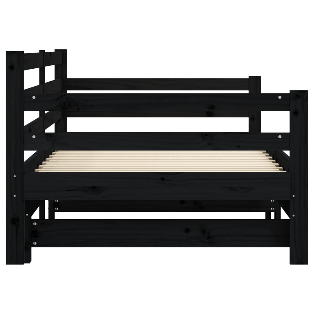 vidaXL Pat de zi cu extensie, negru, 80x200 cm, lemn masiv de pin vidaXL Pat de zi cu extensie, negru, 80x200 cm, lemn masiv de pin