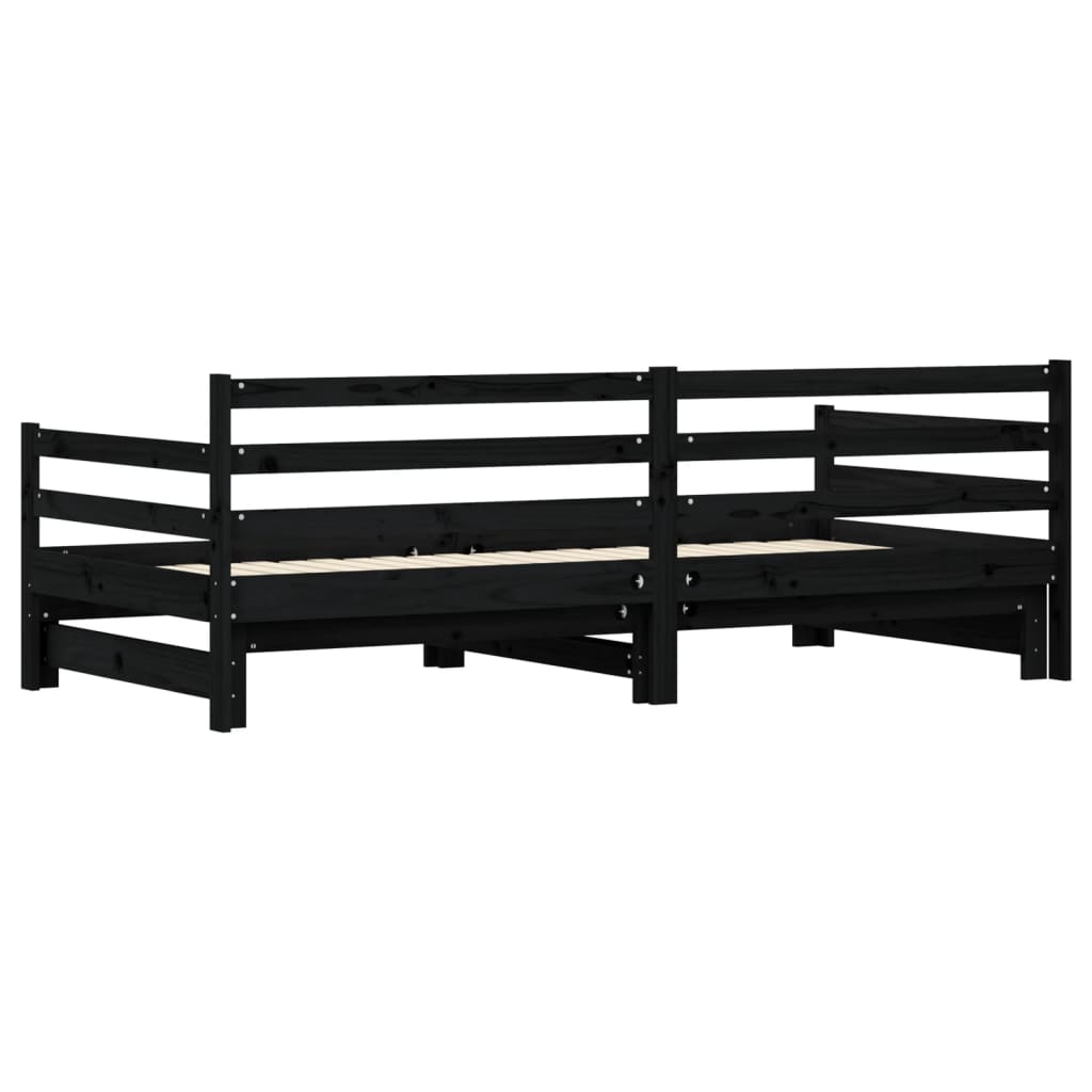 vidaXL Pat de zi cu extensie, negru, 80x200 cm, lemn masiv de pin vidaXL Pat de zi cu extensie, negru, 80x200 cm, lemn masiv de pin