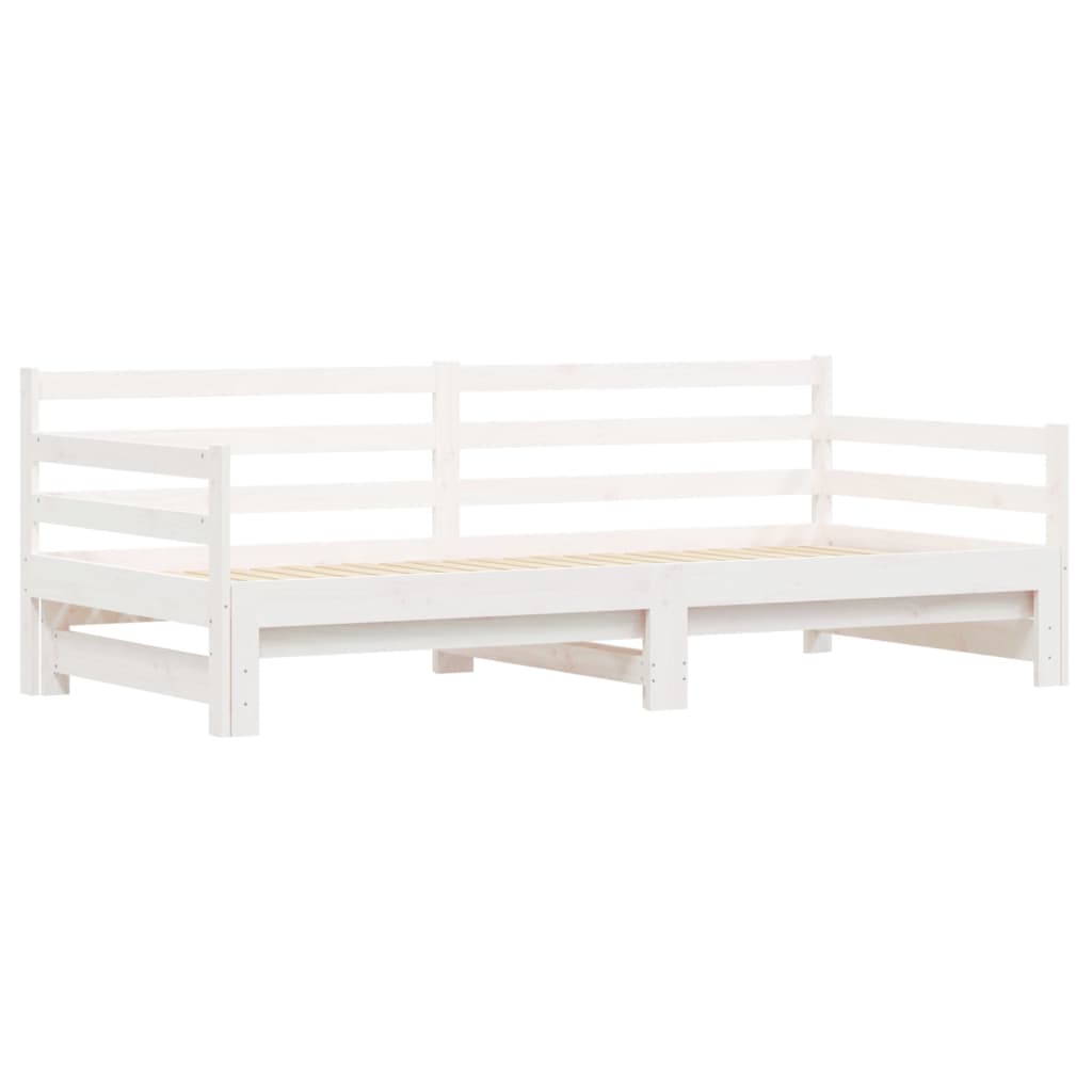 vidaXL Pat de zi cu extensie, alb, 90x190 cm, lemn masiv de pin