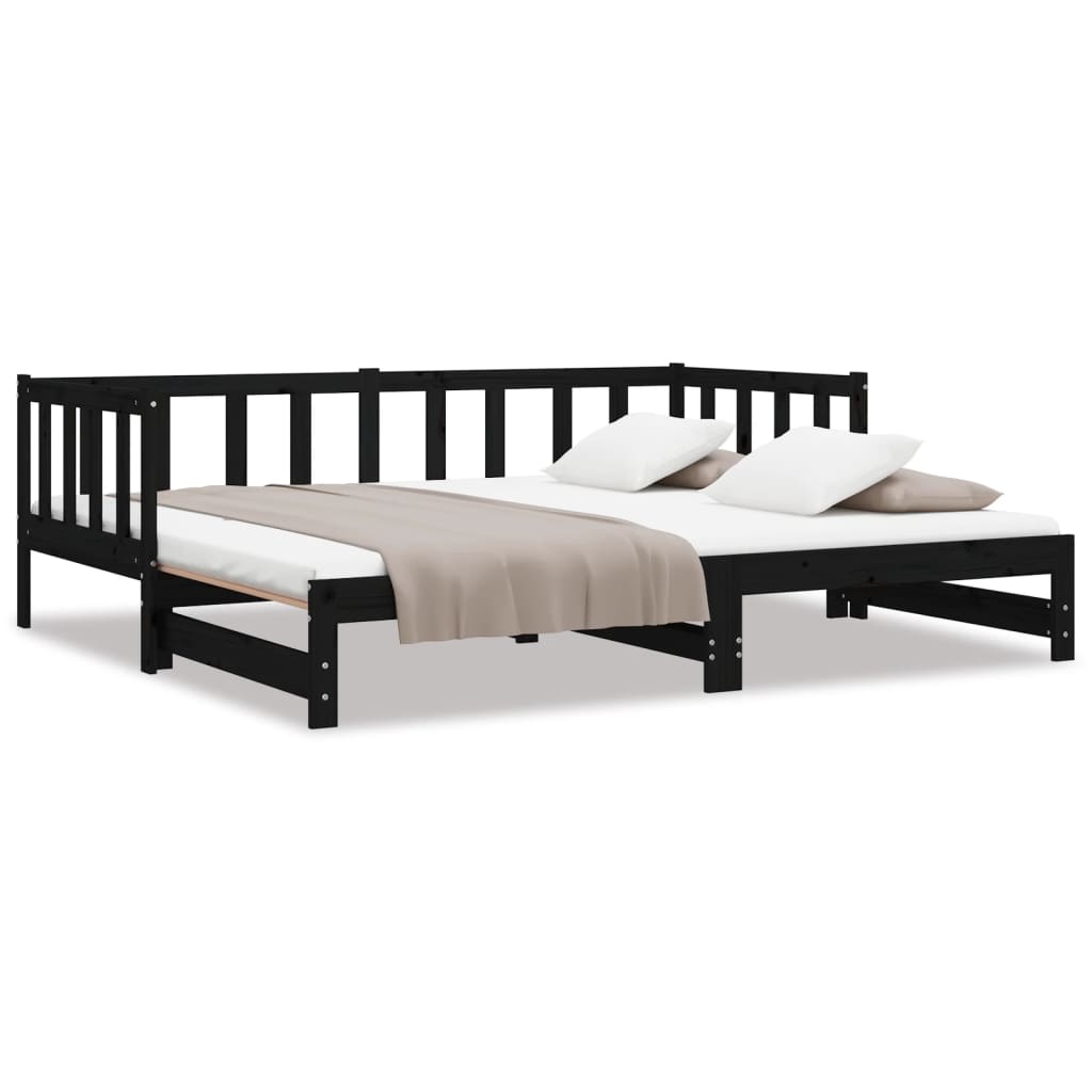 vidaXL Pat de zi cu extensie, negru, 90x200 cm, lemn masiv de pin vidaXL Pat de zi cu extensie, negru, 90x200 cm, lemn masiv de pin