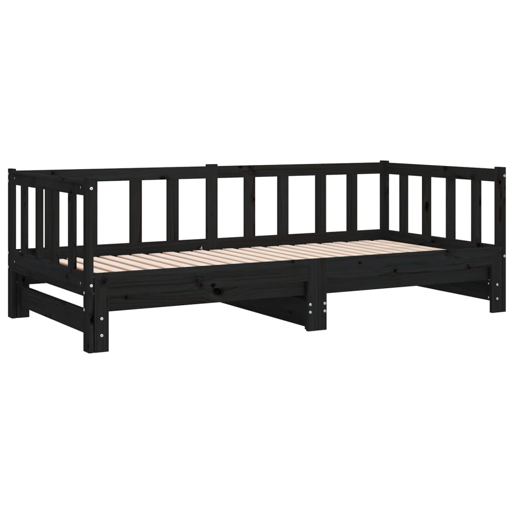 vidaXL Pat de zi cu extensie, negru, 90x200 cm, lemn masiv de pin vidaXL Pat de zi cu extensie, negru, 90x200 cm, lemn masiv de pin
