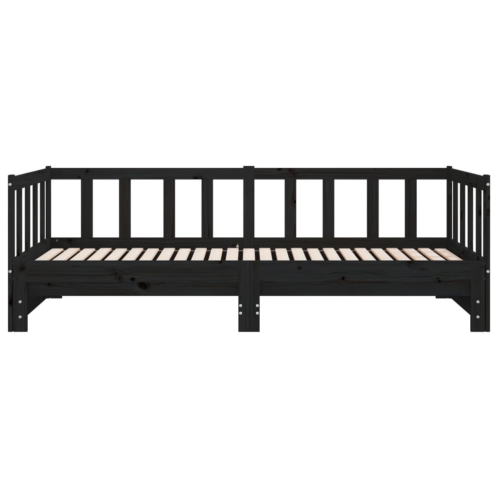 vidaXL Pat de zi cu extensie, negru, 90x200 cm, lemn masiv de pin vidaXL Pat de zi cu extensie, negru, 90x200 cm, lemn masiv de pin