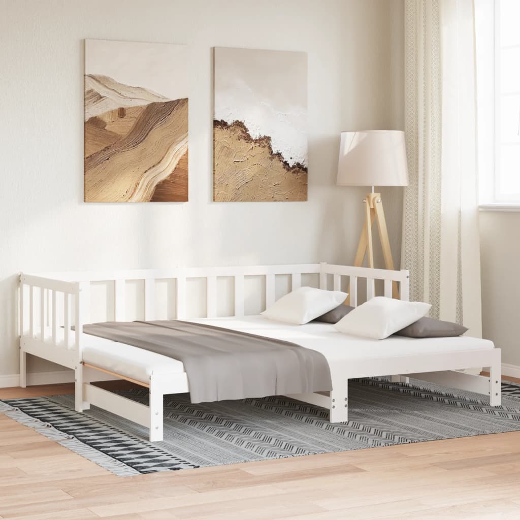 vidaXL Pat de zi cu extensie, alb, 90x190 cm, lemn masiv de pin