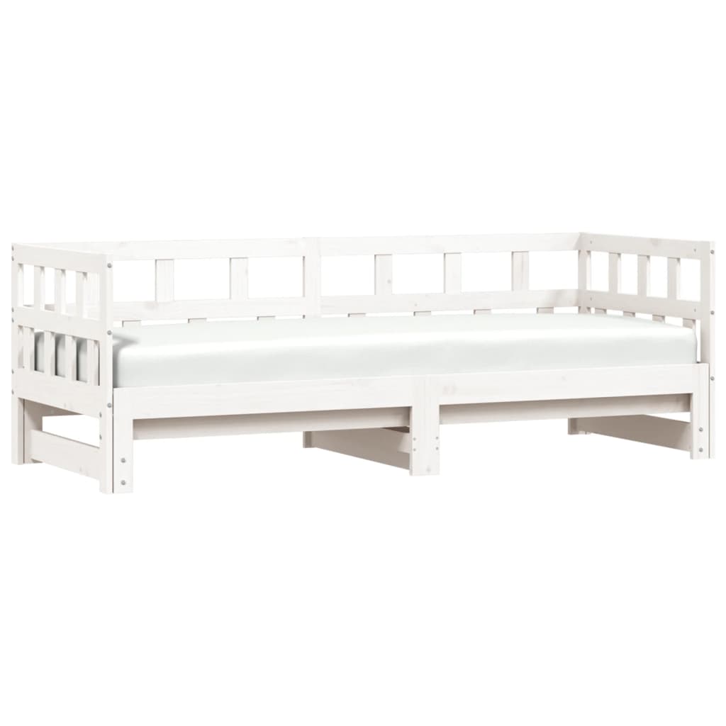 vidaXL Pat de zi cu extensie, alb, 80x200 cm, lemn masiv de pin