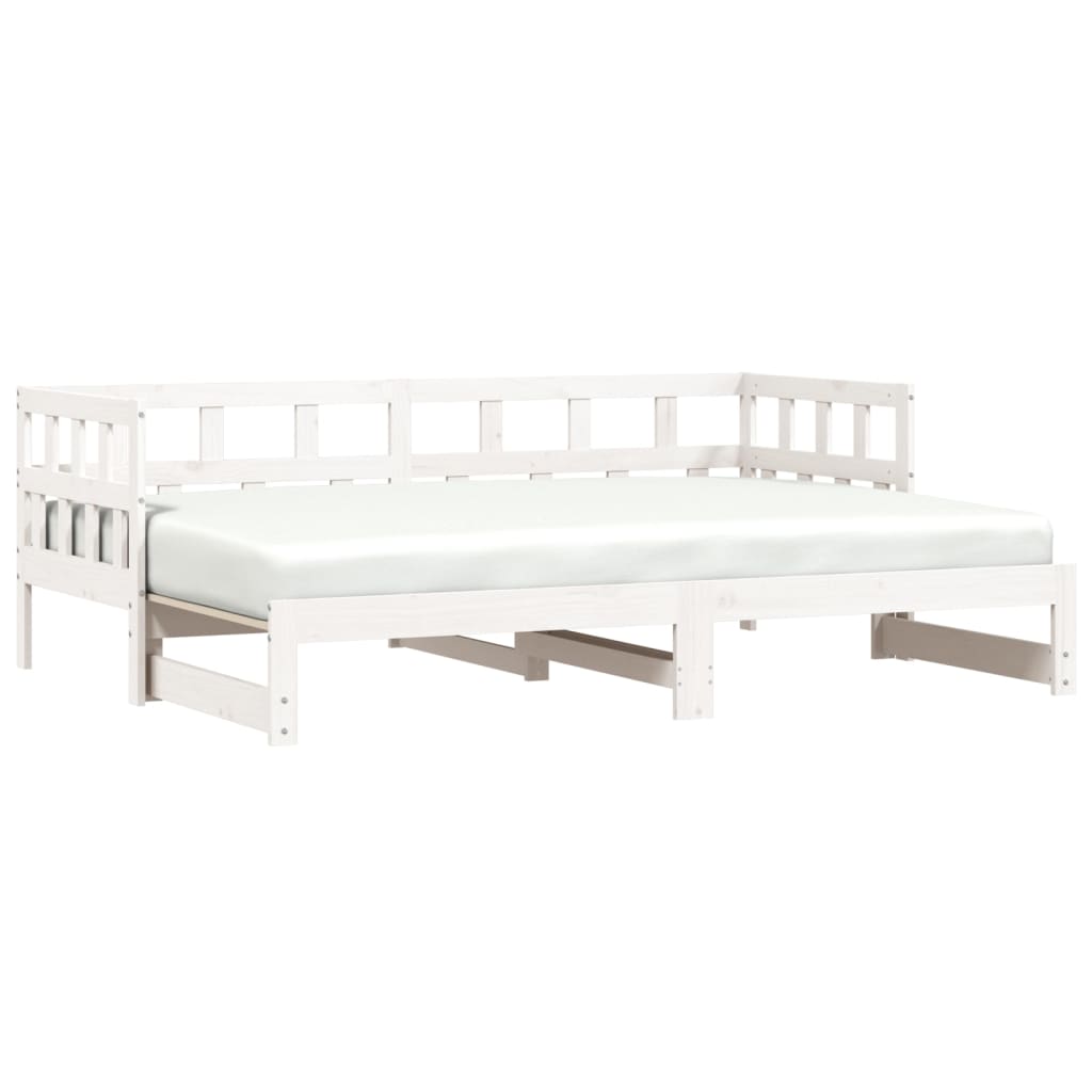 vidaXL Pat de zi cu extensie, alb, 90x190 cm, lemn masiv de pin