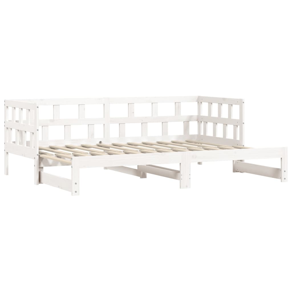 vidaXL Pat de zi cu extensie, alb, 90x190 cm, lemn masiv de pin