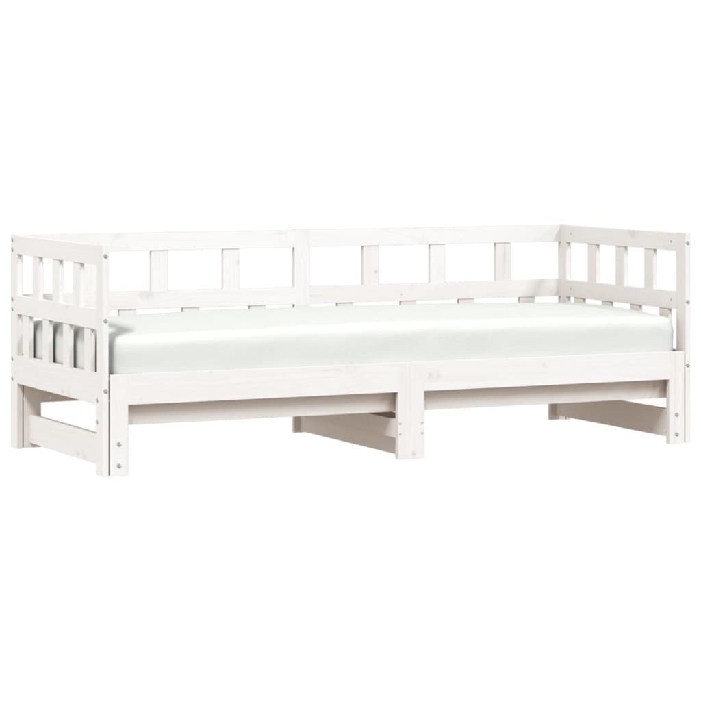 vidaXL Pat de zi cu extensie, alb, 90x190 cm, lemn masiv de pin