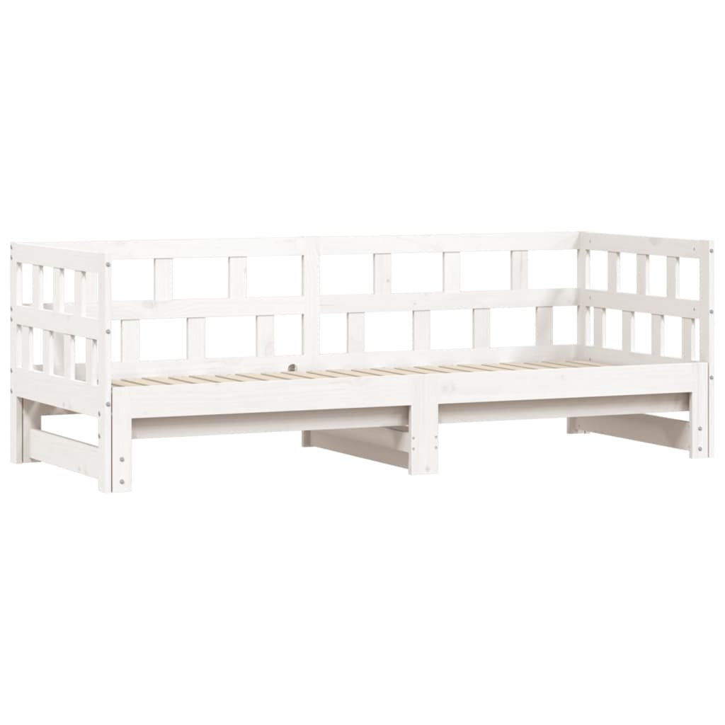 vidaXL Pat de zi cu extensie, alb, 90x190 cm, lemn masiv de pin