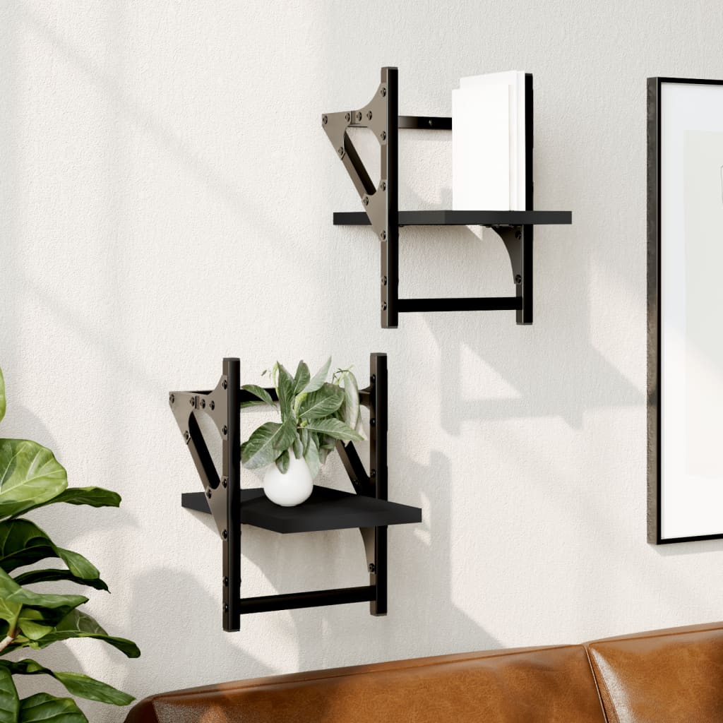 vidaXL Rafturi de perete cu bare, 2 buc, negru, 20x25x30 cm vidaXL Rafturi de perete cu bare, 2 buc, negru, 20x25x30 cm