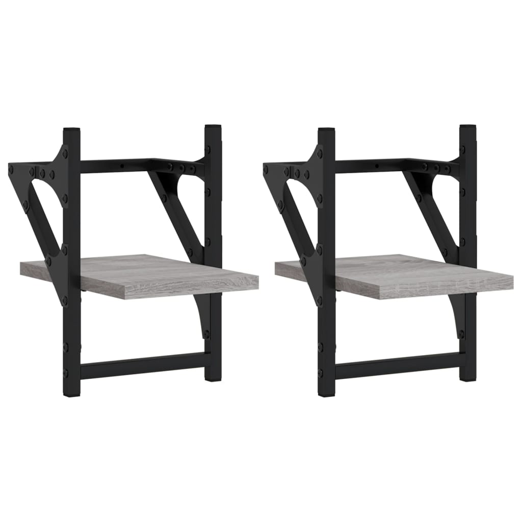 vidaXL Rafturi de perete cu bare, 2 buc., gri sonoma, 20x25x30 cm vidaXL Rafturi de perete cu bare, 2 buc., gri sonoma, 20x25x30 cm