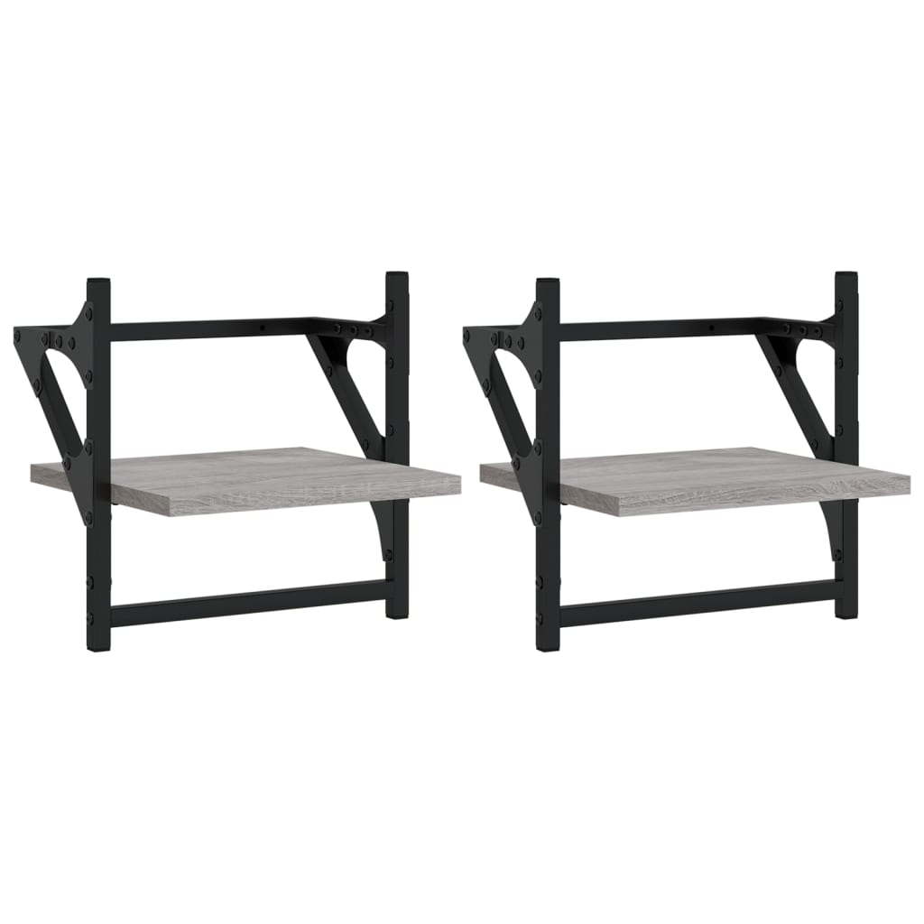 vidaXL Rafturi de perete cu bare, 2 buc., gri sonoma, 30x25x30 cm vidaXL Rafturi de perete cu bare, 2 buc., gri sonoma, 30x25x30 cm